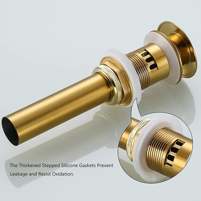 Champagne Bronze Sink Drain with Overflow,Brass Bathroom Sink 1 1/4 Drain with Removable Brass Strainer Basket Push Sink Pop Up Drain,83606-1CB.