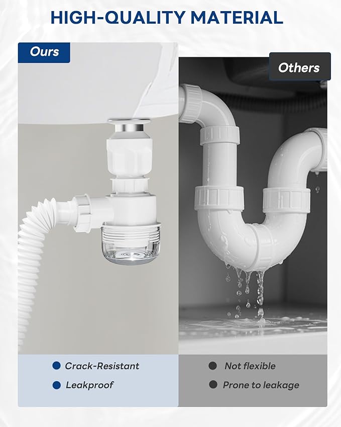BOTEMY Polished Bathroom Sink Drain Kit with Flexible Sink Drain Pipe -No Tool Installation,11.8-28.4" Anti-Odor Expandable Sink P-Trap,1.25"-1.5" Pop Up Stopper &Strainer Hair Catcher(with Overflow)