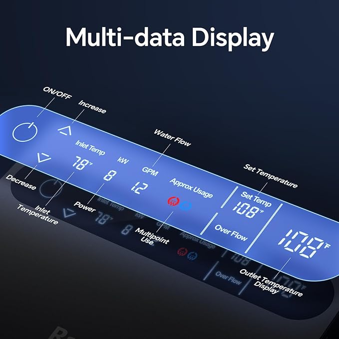 Ranein 8kW Tankless Electric Water Heater, 240V on Demand Instant Endless Water Heater with LED Temperature Display for Bathroom and Kitchen sink