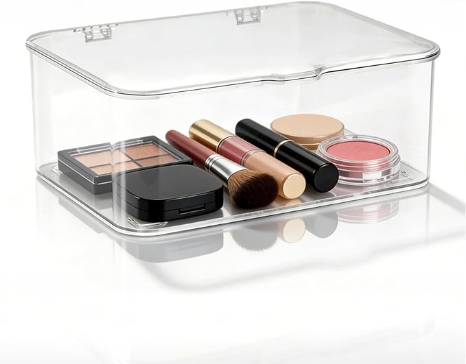 Plastic Box with Lid, Clear Storage Bins Containers Large Stackable Pencil Box Drawer Organizer Containers 8.9 X 6.5 X 3.9in for Organizing Art Craft, Sewing, Makeup, Nail Supplies