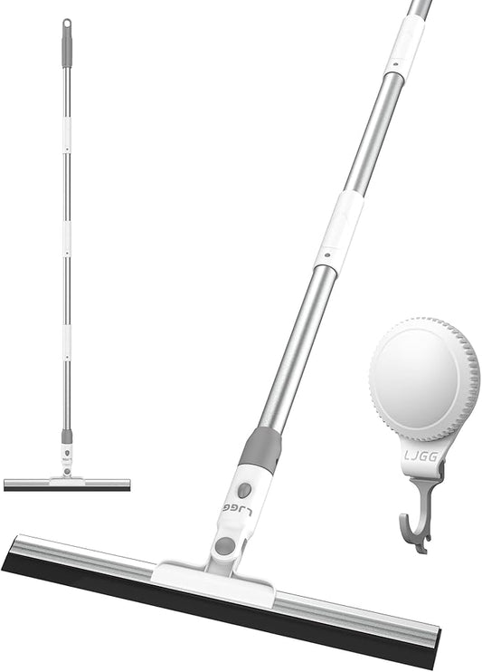 Floor Squeegee with 13.8" Silicone Blade and 52" Aluminum Handle, Water Squeegee Broom for Bathroom, Shower, Tile, Garage, Deck and Window Cleaning – LJGG (Gray/White)