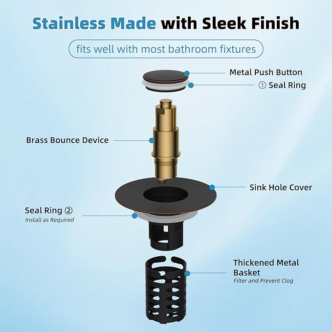 Upgraded Bathroom Sink Drain Strainer Hair Catcher 2PCS Universal 3 in 1 Pop-up Sink Stopper, Fit for 1.1''~2.36'' Basin Hole, with Detachable Stainless Steel Filter Basket, Oil Rubbed Bronze