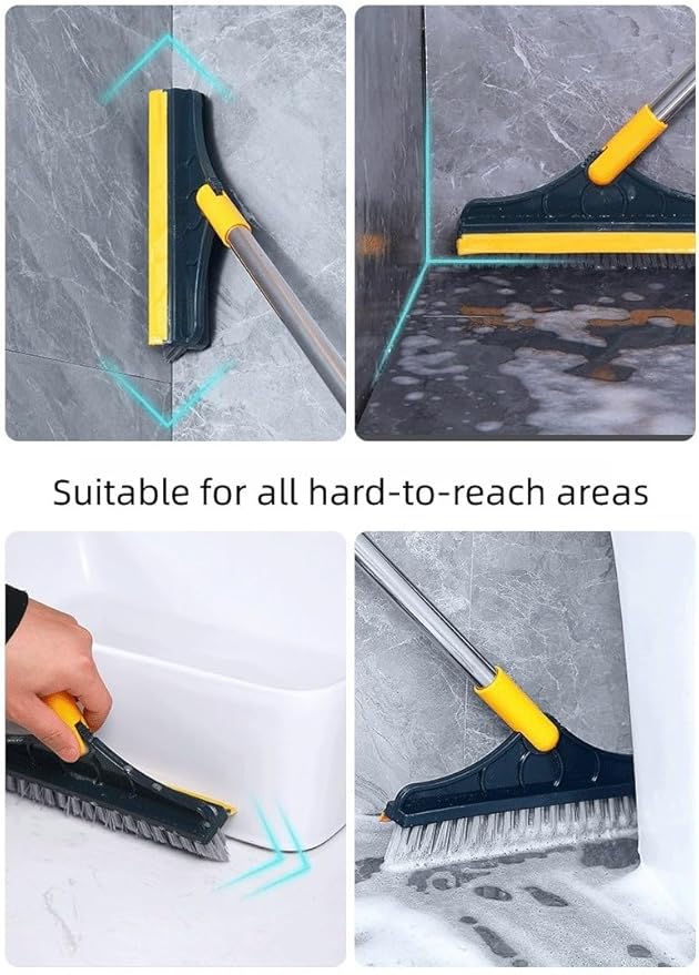 Grout Eeze Cleaner With Brush 2 In 1 V Shaped Head Rubber Squeegee 120° Rotation Long Handle Bristle Brush For Gap Cleaning Floor Tile Bathroom Balconies Kitchen Home Cleaning Tool