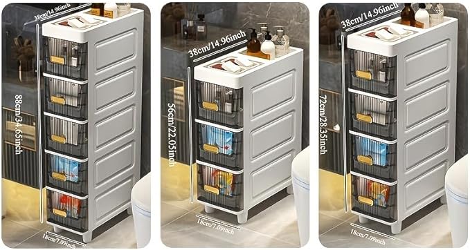Slim Storage Cabinet with Drawers - Durable Waterproof PP Organizer for Bathroom/Kitchen/Health - Small Spaces, Snacks, Display & Retail