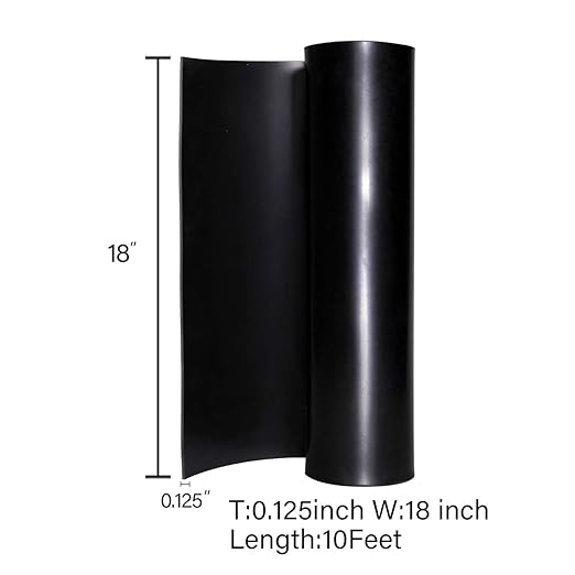 TORRAMI Neoprene Rubber Sheet Roll 1/8 (.125) Inch Thick x 18 Inch Wide x 10 Feet for DIY Gaskets, Pads, Seals, Crafts, Flooring,Cushioning of Anti-Vibration, Anti-Slip