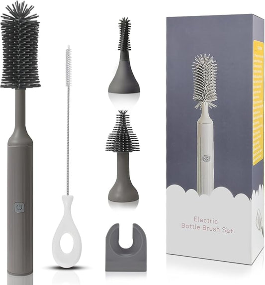 Electric Cleaning Brush with Electric Bottle Cleaner Set and Straw Brush,Suitable for Kitchen Brush and Baby Bottle Brush.Waterproof IPX65(Gray)