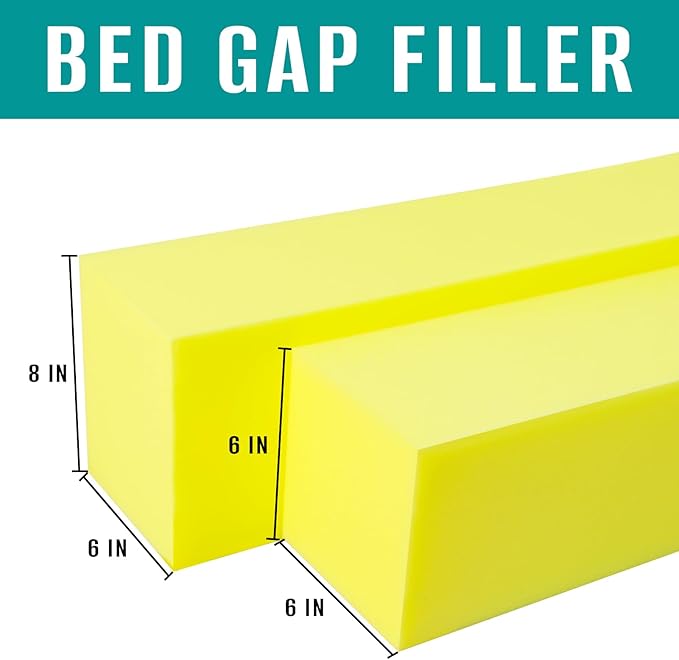 Bed Gap Filler, High Density Foam Mattress Extender for Headboard/Wall Gaps,2-Meter Extra Long Cut-to-Fit Yellow Foam Sponge Strip (78''x8''x6'')