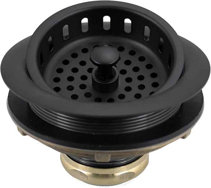 Westbrass D2165-62 Post Style Large Kitchen Basket Strainer with Waste Disposal Flange and Stopper, Matte Black