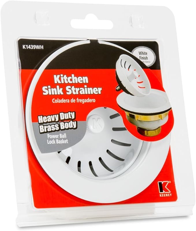 KEENEY K1439WH Deep Thread Cast Brass Kitchen Sink Strainer, 3.5-Inch Opening, White