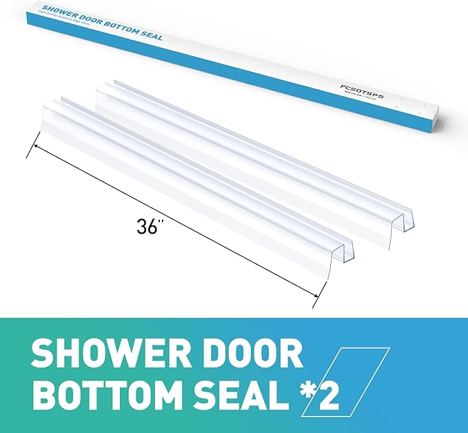 Sliding Shower Door Bottom Seal, 2 PCS 3/8" x 36" Sliding Shower Door Sweep for 3/8Inch Glass, Frameless Glass Door Seal Strip Stop Shower Leaks and Create a Water Barrier