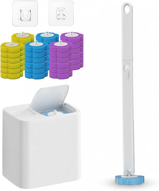 2026 New Disposable Toilet Brush, Disposable Toilet Cleaning System, Ocean/Lemon/Lavender 3 Aromatherapy, Includes Disposable Cleaning Stick, Storage Box and Scented Refill Tabs (White-Mix*36)