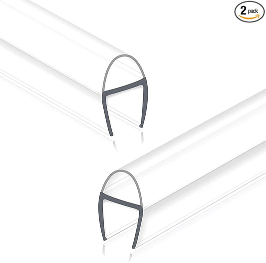 Frameless Shower Door Seal Strip 2 Pack x 39 Inch U for 3/8" Thick Glass Shower Door Side Seal Strip Bottom Seal Door Sweep Ultra Clear Polycarbonate, Stop Shower Leaks Create A Water Barrier