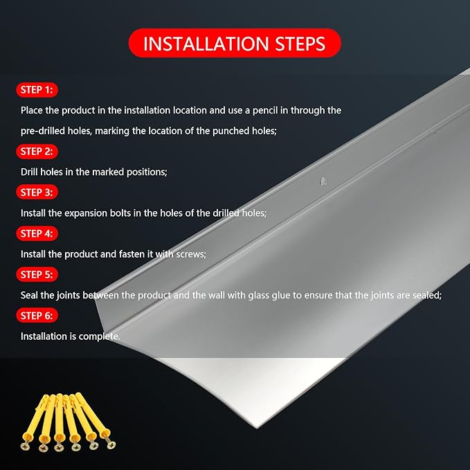 Heavy-Duty 5.12" W 43.3" L Door Rain Drip Guard Overhead,Aluminum Drip Cap for Exterior Doors Window Top,Rain Drip Edge Flashing,Water Deflector,Rain Diverter,Anodized Silver 1PCS