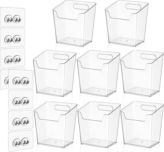 8-Pack Cabinet Door Organizer Adhesive, Hanging Storage Bins, Stick on Small Wall Basket, Makeup Organizer Caddy, Under Inside Cabinet Storage Container for Kitchen, Bathroom Organizer, Office, Dorm