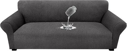 Waterproof Couch Cover, Stretch Non-Slip Sofa Slipcover with Elastic Bottom That Stays in Place - Leakproof Furniture Protector for Kids and Pets - Washable (Sofa, Dark Gray)