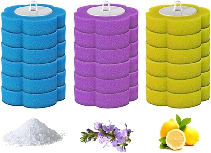 Disposable Toilet Brush Refill Sponges, 18 Pcs, 3 Layers, Blue, Purple, Yellow