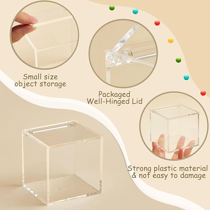 Blulu 8 Pcs Clear Acrylic Box with Lid Plastic Jewelry Mini Storage Box Mini Cube Containers for Candy and Tiny Jewelry Easter Party Favor(3.15 x 3.15 x 3.15 Inch,Flip Style)