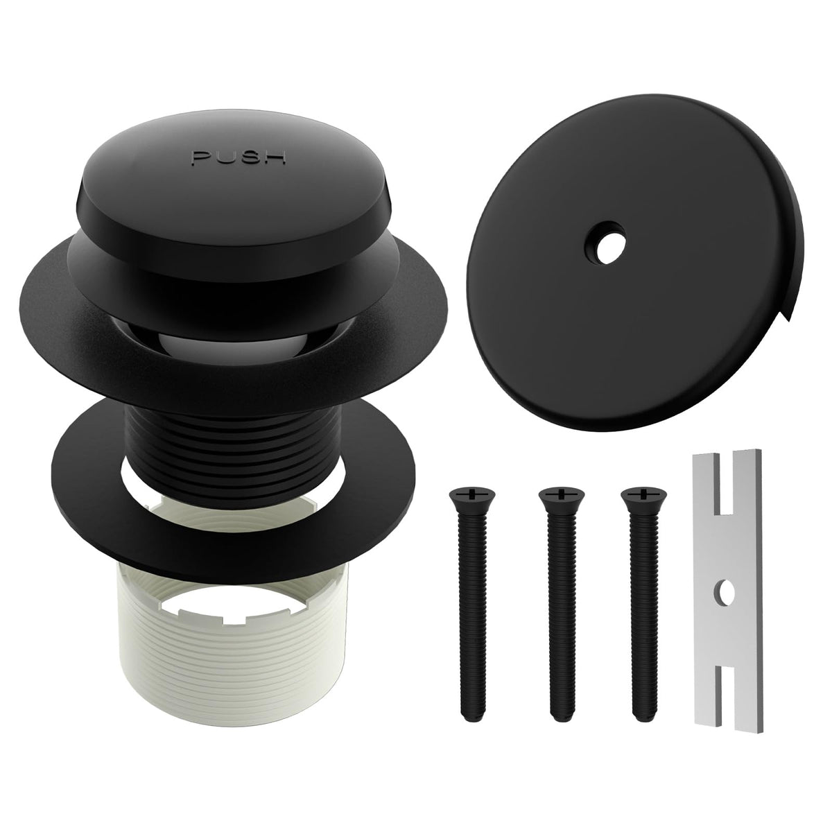 Black Tip-Toe Tub Drain with 1-Hole Overflow Cover, Matte Black - Image 1