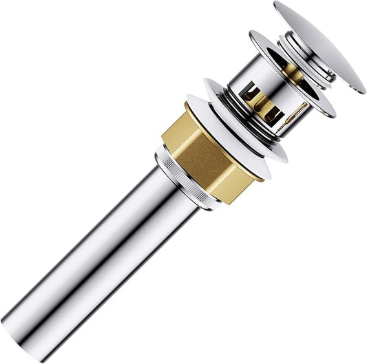 Bathroom Sink Drain with Strainer Basket and Pop-Up Drain Stopper Set (Chrome, with Overflow)