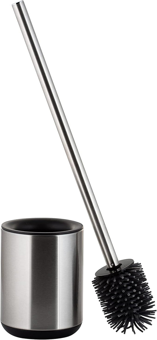 Bath Bliss Toilet Brush and Holder | Bathroom Cleaning | Durable Brush Head | Fingerprint Proof | Open Holder | Long Handled | Sliver | Stainless Steel