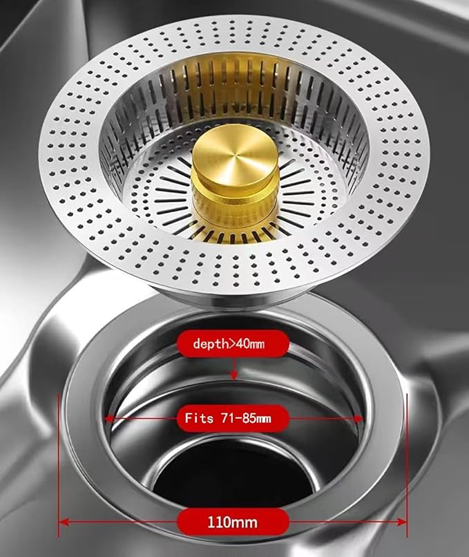 Upgraded Anti-Clogging Kitchen Sink Filter: 3-in-1 Stainless Steel Stopper for Quick Drainage and Odor Prevention（2pack） (Golden)