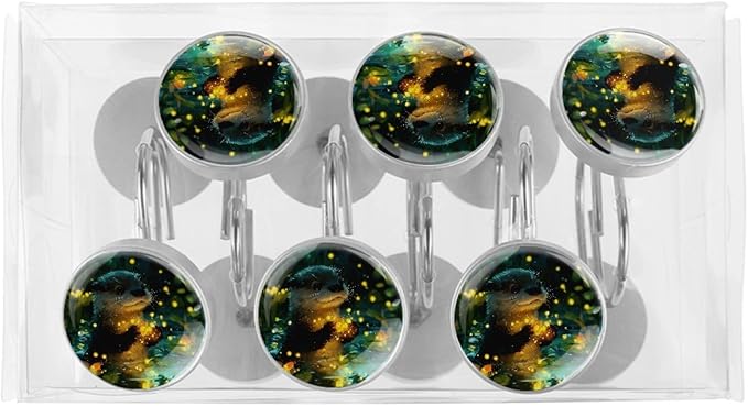 Cute Otter Shower Curtain Hooks Rings, Stainless Steel Rust Proof Shower Curtain Hooks, Decorative Shower Hooks for Bathroom Shower Rods Curtains, Set of 12