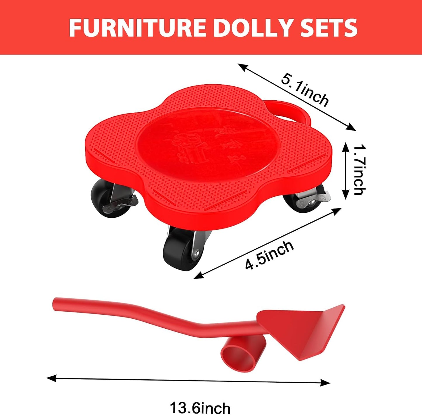 Furniture Mover Dolly Sliders with Brake Wheels (4-Pack) — 360° Rotation, Up to 1,100 lbs