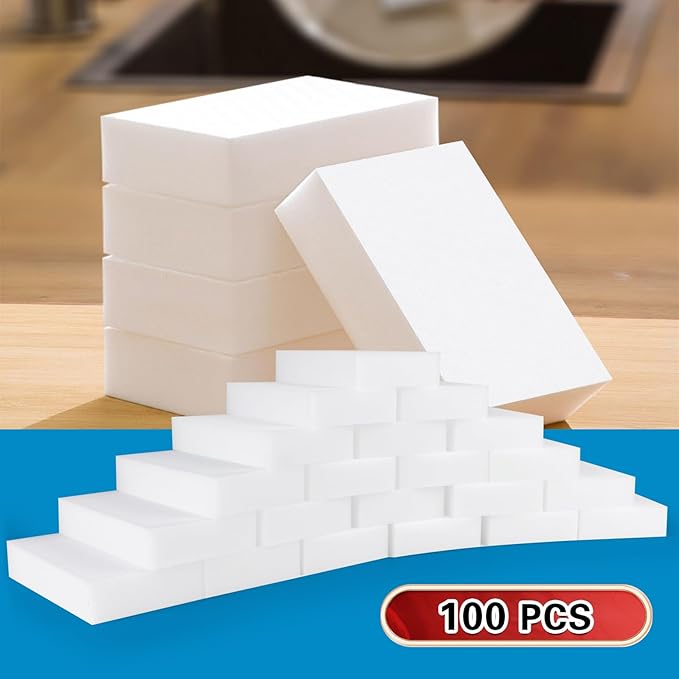 100 Pack Magic Sponge Eraser, Melamine Sponges Foam Pads in Bulk, Multi-Functional Household Cleaning Sponges for Kitchen, Furniture, Bathtub, Bathroom, Wall Cleaner, Shoes Cleaning