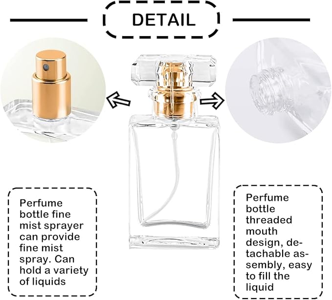 Empty Perfume Bottle Refillable 8PCS 50ml Glass Clear Travel Spray Atomizer Bottle Container Perfume Fine Mist Spray Bottle Pump Dispenser for Essential Oil Liquid (Square 50ml-8PCS)