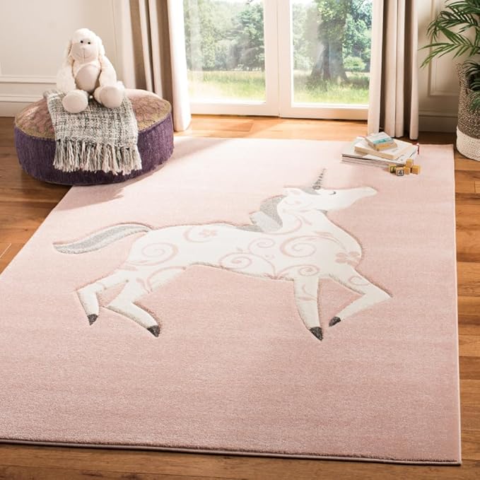 SAFAVIEH Carousel Kids Collection Accent Rug - 4' x 6', Pink & Ivory, Non-Shedding & Easy Care, Ideal for High Traffic Areas for Boys & Girls in Playroom, Nursery, Bedroom (CRK163P)