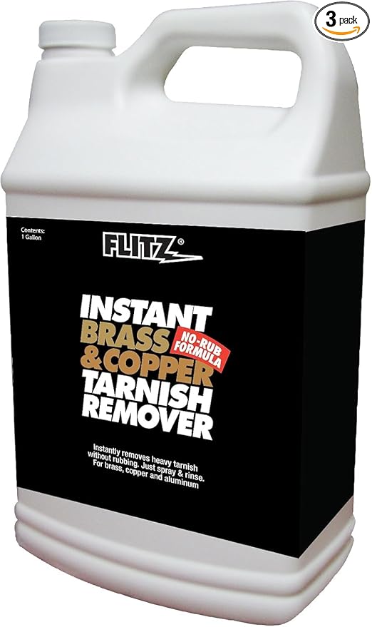 Flitz Instant Brass and Copper Tarnish Remover - 1 Gallon Bottle of USA-Made Organic Rust Remover Spray (No-Rub) - Removes Stains & Oxidation from Glass & Aluminum - Brass Cleaners That Work (3 Pack)