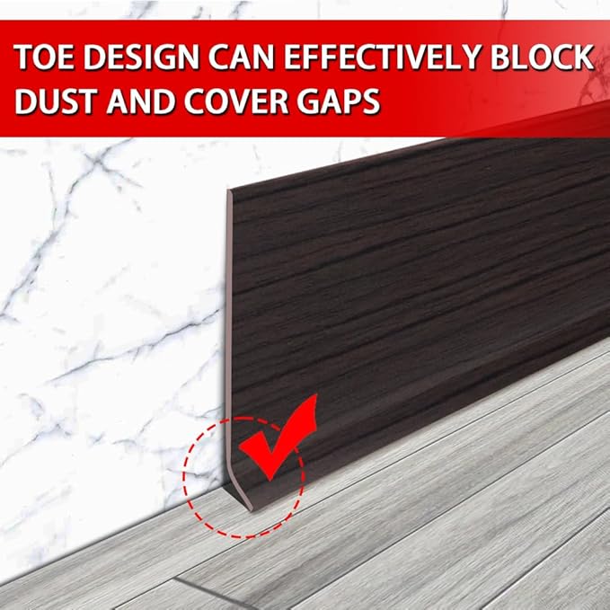 Vinyl Wall Base Baseboard Molding Trim 6" Flexible Self Adhesive Rubber Wall Base Moulding Trim Peel and Stick Design, 6 Inch x 60 Feet, Black Walnut Wood