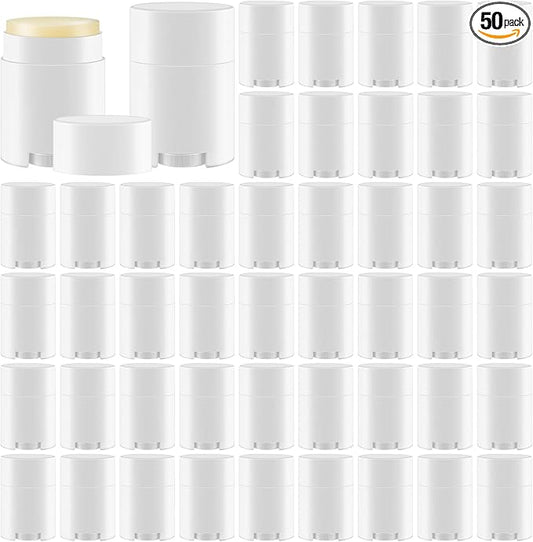 50 Pack White Empty Deodorant Containers, 30ml/1oz, Bottom Filling, Refillable Deodorant Tubes Lipstick Balm Tubes Twisted, Plastic Oval for Homemade DIY Aromatherapy, Balm, Lotion