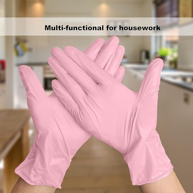 Disposable Gloves Medium, Nitrile and Vinyl Blend Material Gloves, Latex Free, 4 Mil 1000 Pc Food Grade Glove for Cleaning, Food Prep, Hair Dye, Tattoo, Pink