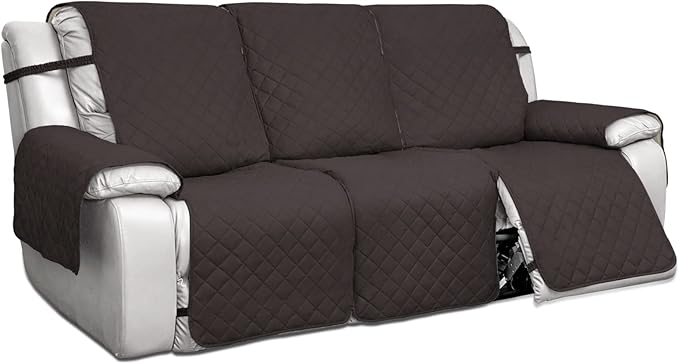 PureFit Water Resistant Reversible Sofa Covers for Reclining Sofa 3 Seat - Non Slip Split Recliner Couch Cover for 3 Cushion Couch, Washable Furniture Protector for Kid, Dog (3 Seat, Chocolate/Beige)