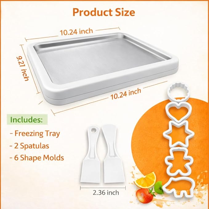 Rolled Ice Cream Maker Kit with 2 Spatulas & Ice Cream Molds – Instant DIY Ice Cream Maker for Homemade Ice Cream Rolls, Frozen Yogurt, Sorbet & Frozen Desserts – Food-Grade Stainless Steel,Family Fun