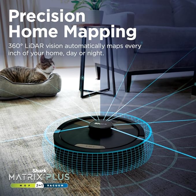Shark Robot Vacuum & Mop Combo, Powerful Suction, Matrix Plus, 60-Day Debris Capacity, HEPA Bagless Self Empty Base, Sonic Mopping, Home Mapping for Pet Hair - Carpets & Hardfloor, AV2610WA