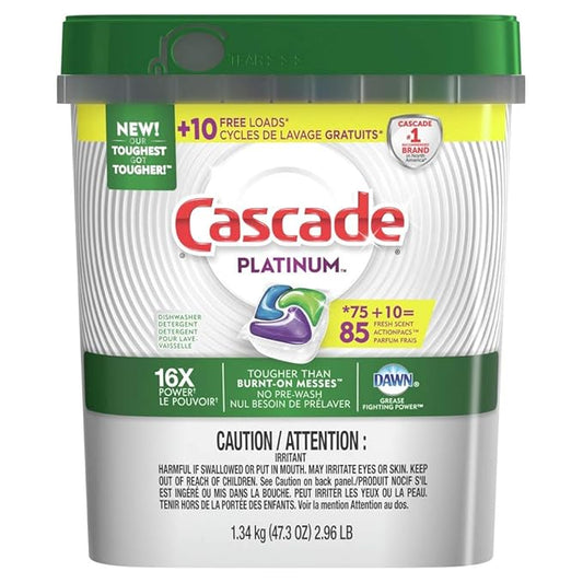 Cascade Platinum ActionPacs Dishwasher Detergent, Fresh Scent (85 Count)