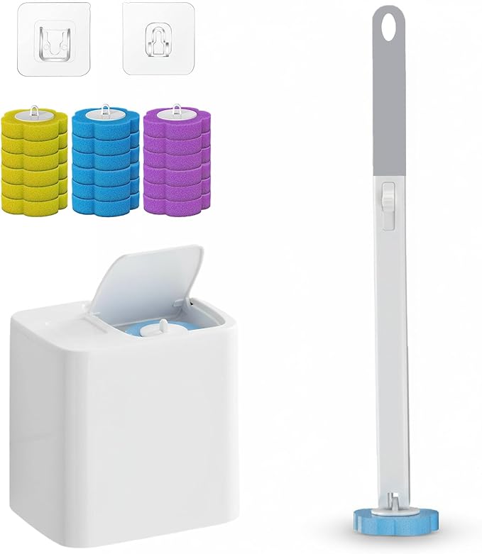 2026 New Disposable Toilet Brush, Disposable Toilet Cleaning System, Ocean/Lemon/Lavender 3 Aromatherapy, Includes Disposable Cleaning Stick, Storage Box and Scented Refill Tabs (Grey-Mix*18)