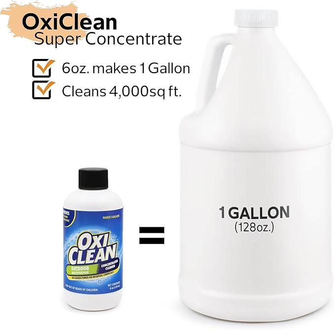 OxiClean Outdoor Multipurpose Super Concentrated Cleaner - Makes 4 Gallons Stain Remover Driveway for Concrete (4 Pack 6oz Bottle = Gallons) White 24 Fl Oz