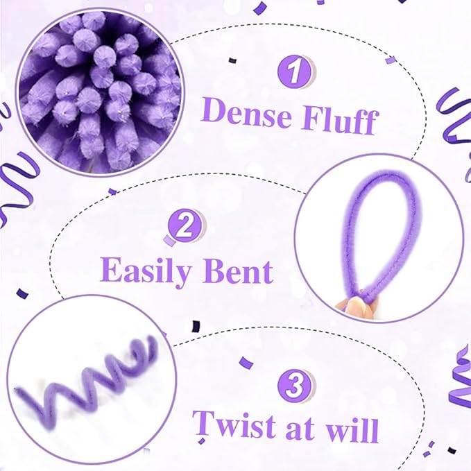 620 Pieces Purple Pipe Cleaners Craft Set, 600 Pcs Chenille Stems with 20 Pcs Flower Stems, Craft Supplies Bulk for DIY Art and Craft Projects Creative Gift Wrapping Party Decorations(Purple Series)