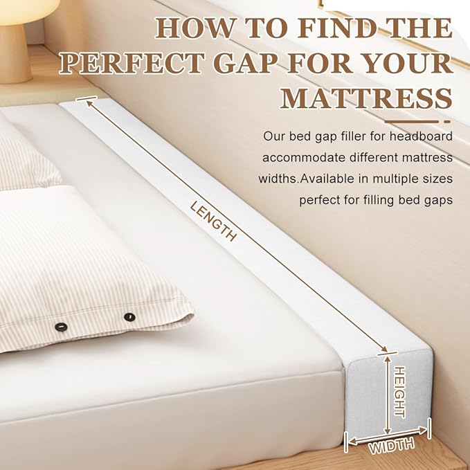 High-Density Bed Crack Filler with Removable Cover, Mattress Extender for Headboard Gap, Spacer Filler Between Mattress and Wall, Bed Wedge Gap Filler, Full Size, Rice-White, 78"x6"x8"