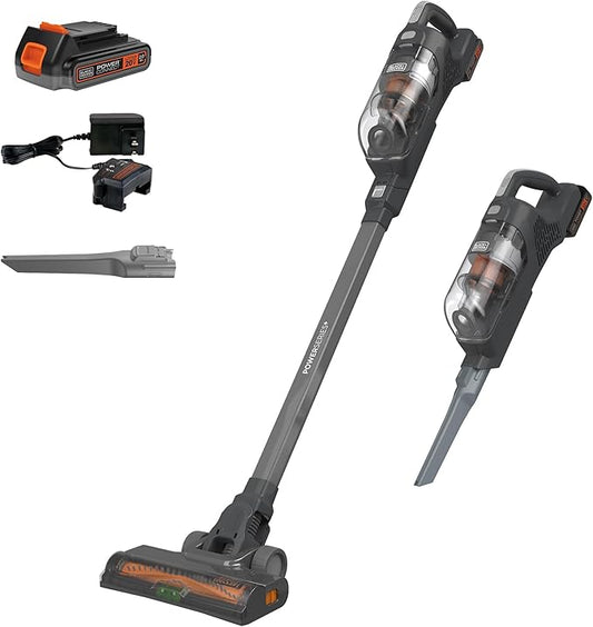 BLACK+DECKER POWERSERIES 20V MAX Cordless Stick Vacuum Cleaner, Household Vacuum Cleaners for Hardwood Floors and Carpet, LED Lights, Detachable, Anti-Tangle, Lightweight, Bagless (BHFEA18D1)