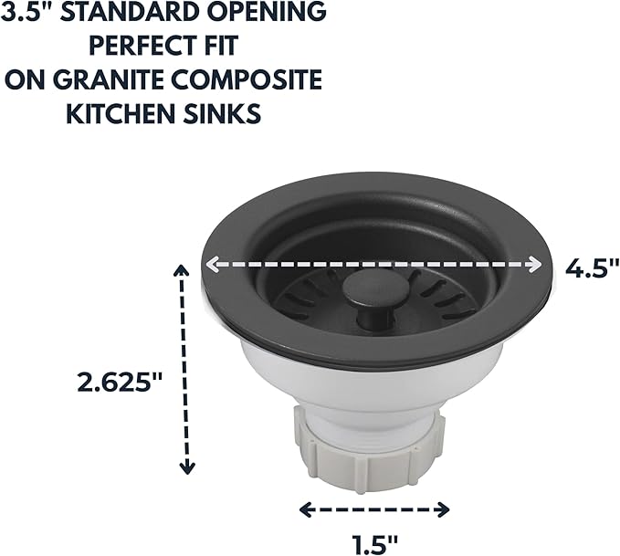 Nantucket Sinks 3-1/2 Basket Strainer Kitchen Drain Assembly Kit for Granite Composite Sinks, Matte Black, Made in Italy 3.5KD-GCMB