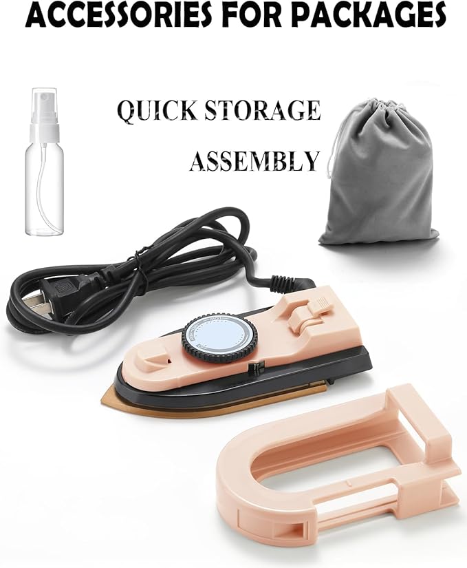 Dual Voltage Travel Iron (100-120V/220-240V) - 3-Temp Steamless Mini Dry Iron for Clothes, Non-Stick 356°F Soleplate with Foldable Handle, 0.8lb Ultra-Lightweight (Pink)