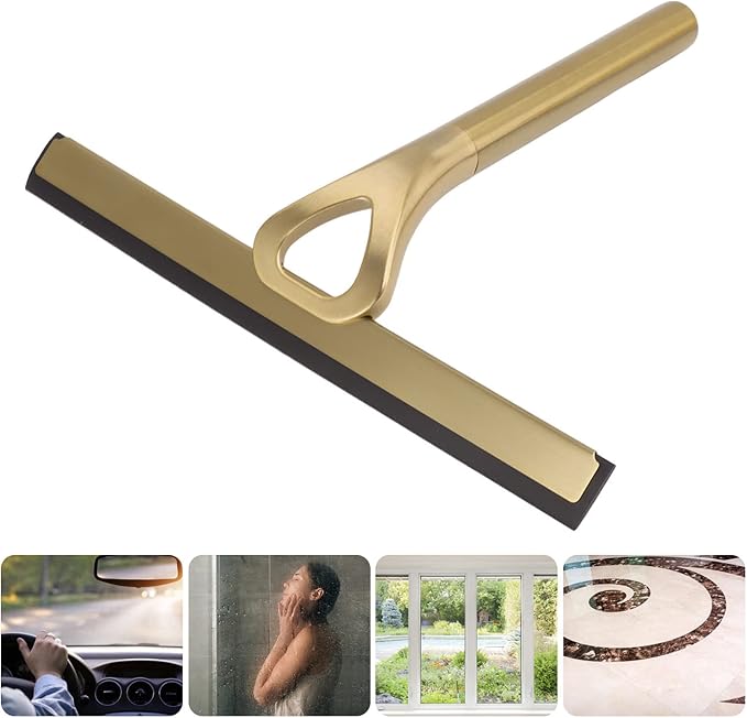 Stainless Steel Shower Squeegee, Multi-Purpose Window Cleaning Tool, 8.9in Stainless Steel Squeegee with Hook for Bathroom Mirror, Tile Wall, Car , and Household Use