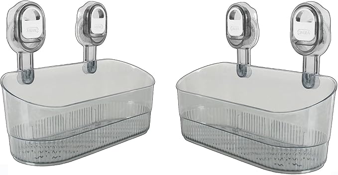No Drill Bathroom Organizer with Strong Suction Cups, Heavy Duty Shower Organizer Holds 10lbs, Bathroom Shelf for Shampoo, Soap, Razor, Toothbrush (transparent gray 2pcs)