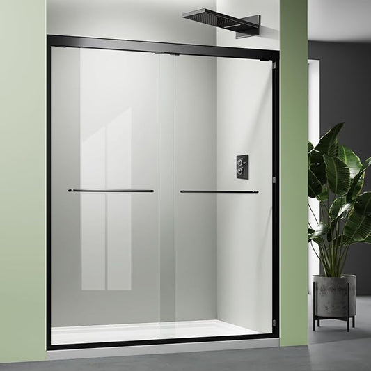 Glass Shower Door,50-54 x 72 inch Bathroom Sliding Door with 1/4'' Clear Tempered Glass,Double Sliding for Walk-in Semi-Frameless Black Shower Door Silent Glide Technology Reversible Door