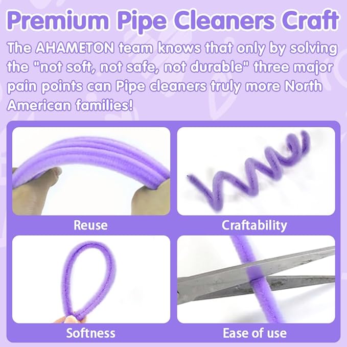 620 Pieces Purple Pipe Cleaners Craft Set, 600 Pcs Chenille Stems with 20 Pcs Flower Stems, Craft Supplies Bulk for DIY Art and Craft Projects Creative Gift Wrapping Party Decorations(Purple Series)