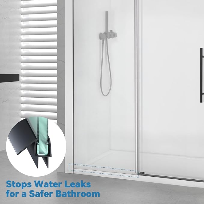 Shower Door Bottom Seal Strip, 2PCS Seal Strip, Clear PVC, 36" Length, Fits 12mm Thick Glass, Prevents Leaks, Easy Installation, No Adhesive Required (Black, 36in for 1/2"(12mm) Door)